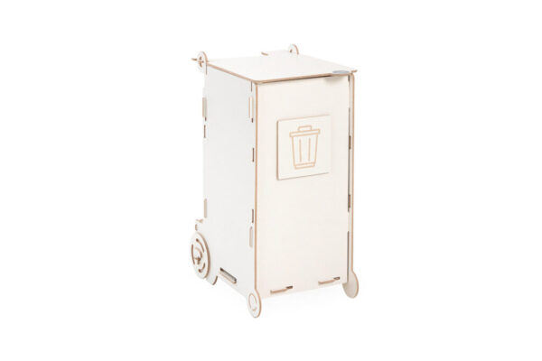 50L white SORTAIDER recycling bin with compartments for plastic, paper, and general waste. Ideal for offices, kitchens, and public areas, offering a compact and sustainable waste solution