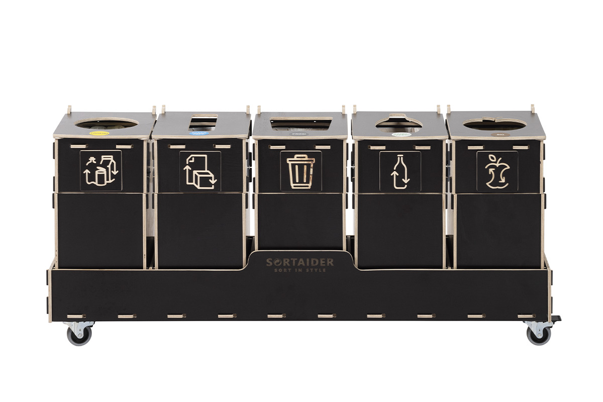 Recycling bin – A compact and efficient 10-liter brown recycling bin with 5 compartments, suitable for diverse waste sorting needs.