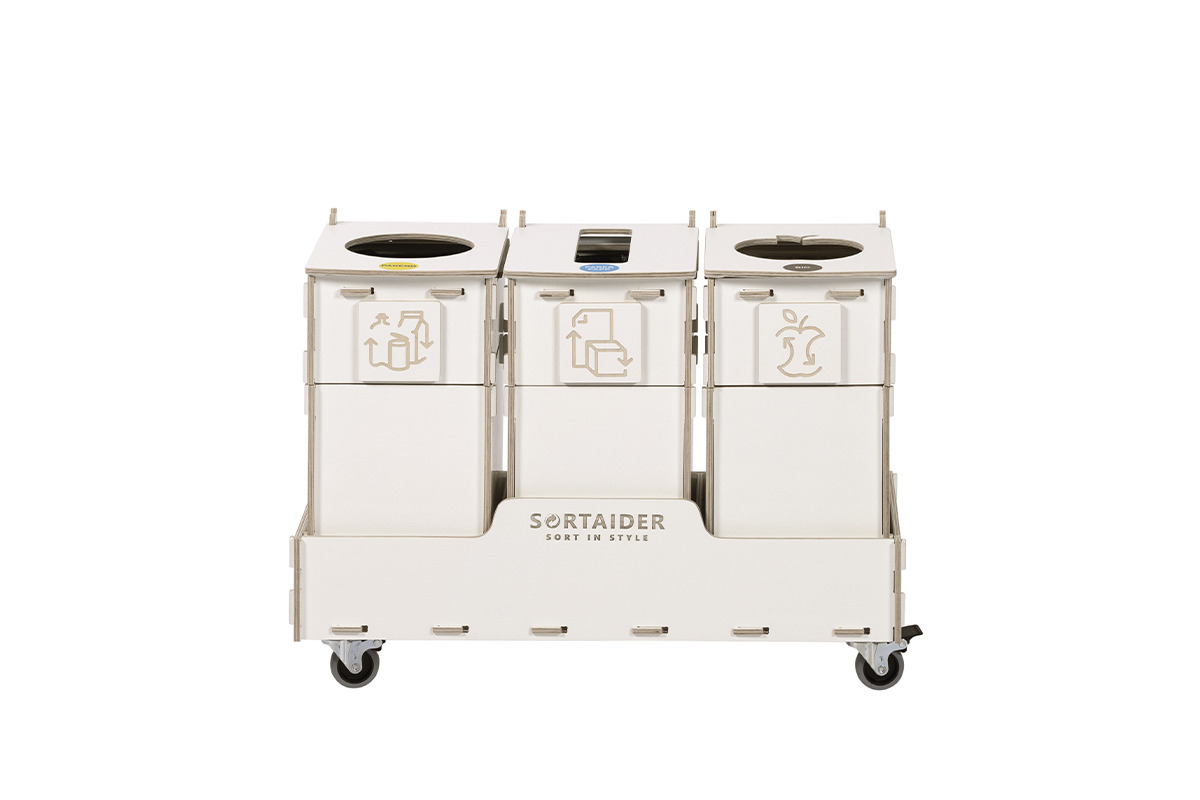 Recycling bin – A practical 10-liter white recycling bin featuring 3 compartments, perfect for organized waste separation.