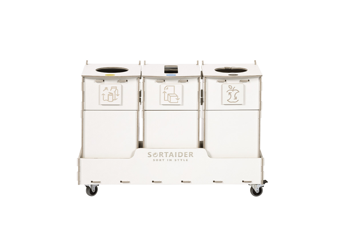 Recycling bin – A practical 20-liter white recycling bin featuring 3 compartments, perfect for organized waste separation.