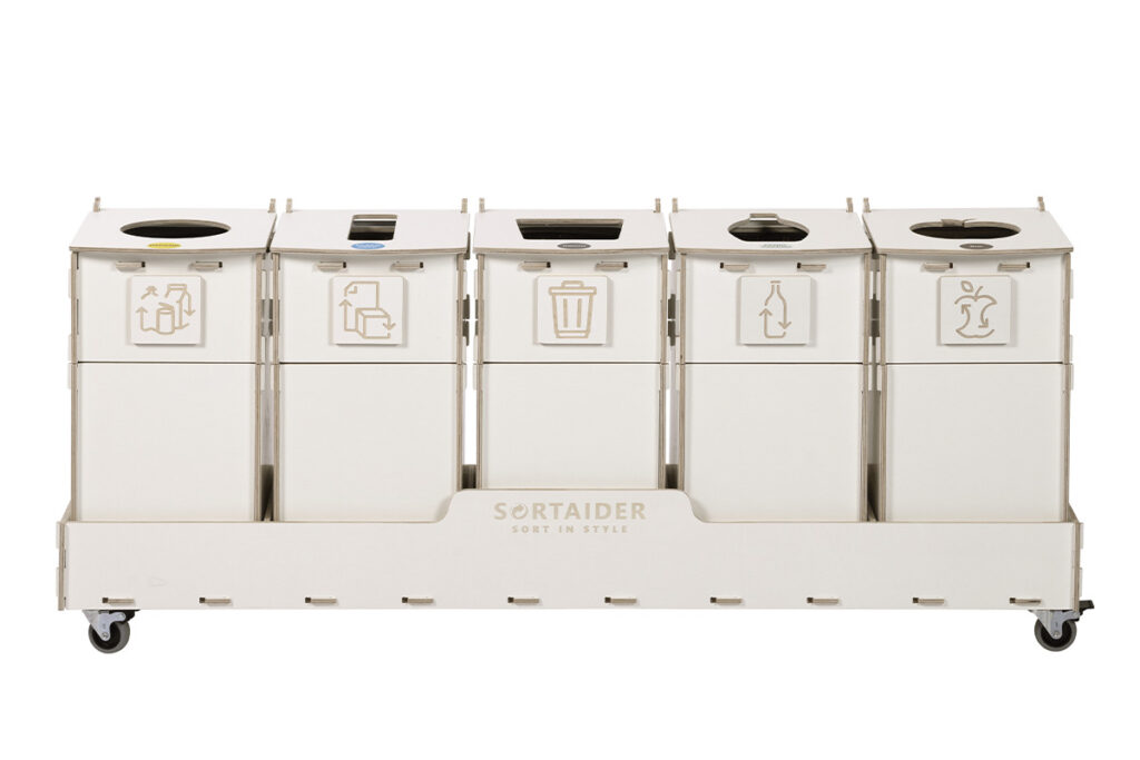 Recycling bin – A compact and efficient 20-liter white recycling bin with 5 compartments, suitable for diverse waste sorting needs.