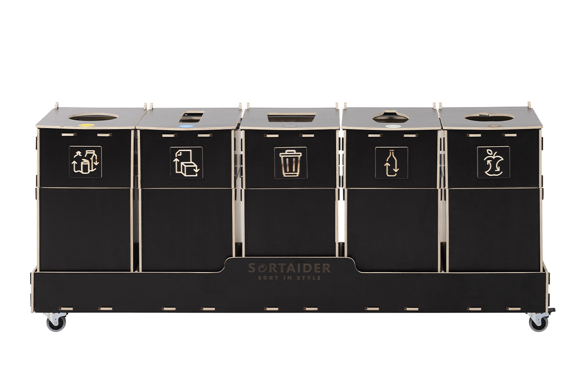 Recycling bin – A compact and efficient 30-liter brown recycling bin with 5 compartments, suitable for diverse waste sorting needs.