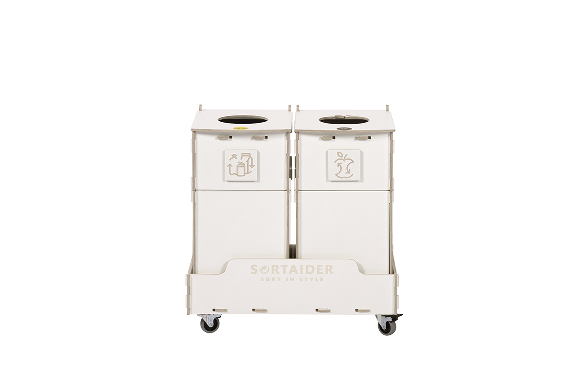 Recycling bin – A durable and eco-friendly 30-liter white recycling bin with 2 compartments, designed for efficient recycling management.