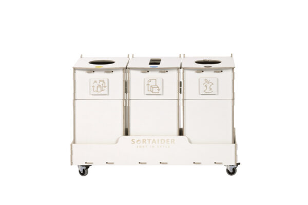 Recycling bin – A practical 30-liter white recycling bin featuring 3 compartments, perfect for organized waste separation.