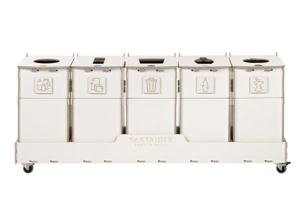 Recycling bin – A compact and efficient 30-liter white recycling bin with 5 compartments, suitable for diverse waste sorting needs.