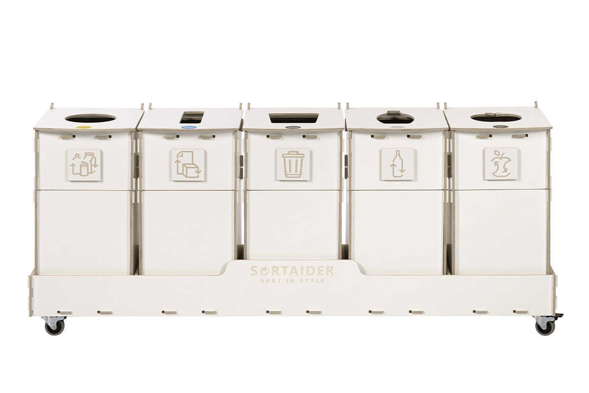 Recycling bin – A compact and efficient 30-liter white recycling bin with 5 compartments, suitable for diverse waste sorting needs.