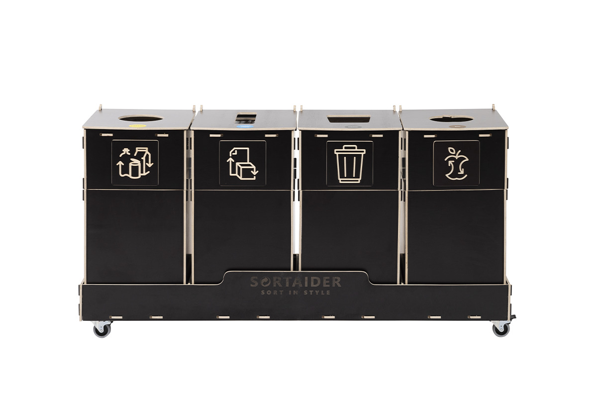 Recycling bin – A sleek and functional 40-liter brown recycling bin with 4 compartments, blending modern design with sustainability.