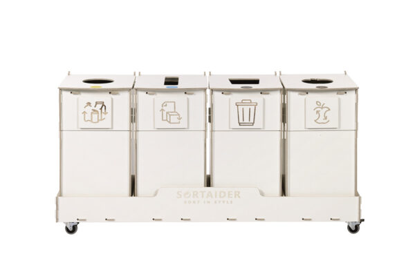 Recycling bin – A sleek and functional 40-liter white recycling bin with 4 compartments, blending modern design with sustainability.