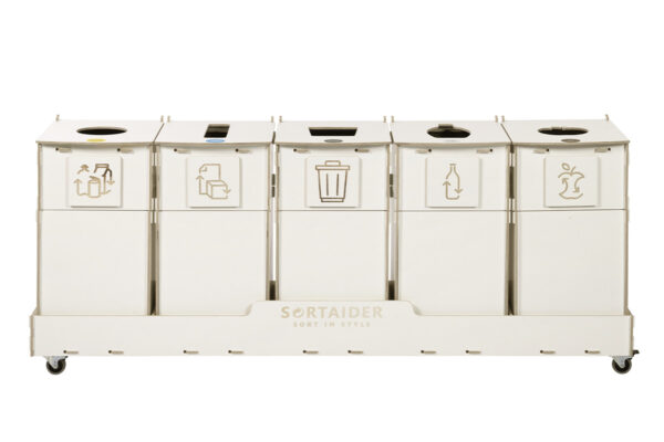 Recycling bin – A compact and efficient 40-liter white recycling bin with 5 compartments, suitable for diverse waste sorting needs.