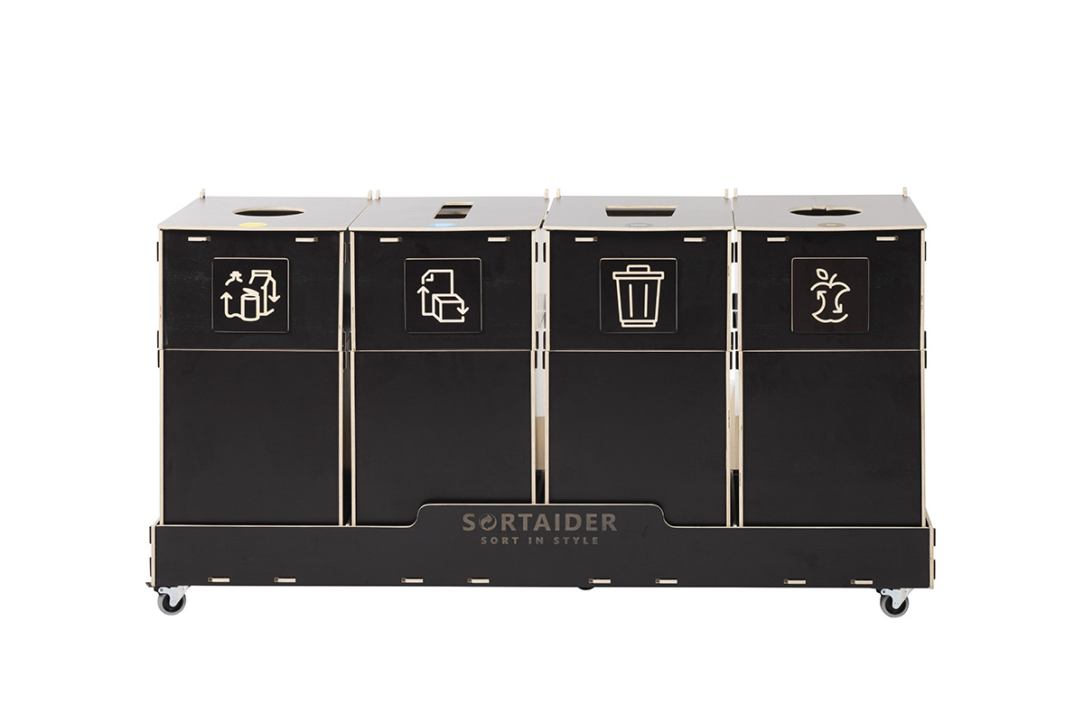 Recycling bin – A sleek and functional 60-liter brown recycling bin with 4 compartments, blending modern design with sustainability.