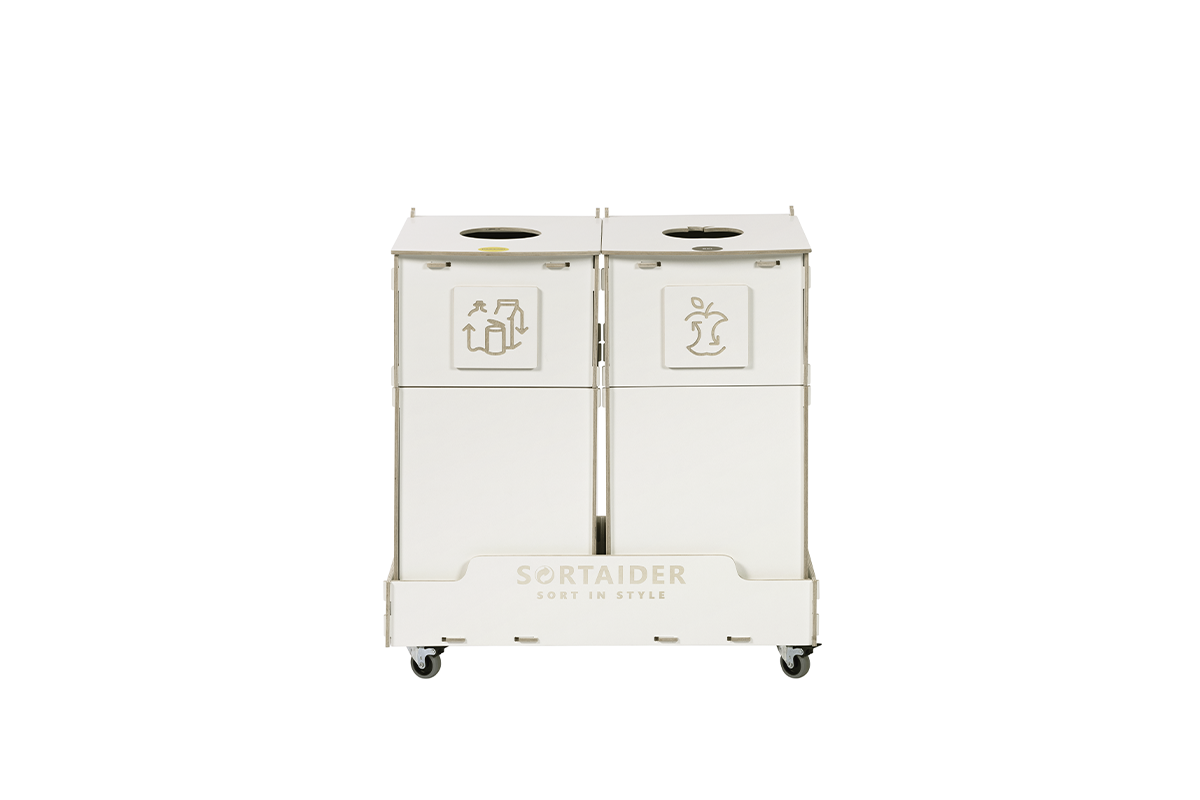 Recycling bin – A durable and eco-friendly 60-liter white recycling bin with 2 compartments, designed for efficient recycling management.