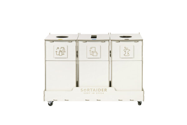 Recycling bin – A practical 60-liter white recycling bin featuring 3 compartments, perfect for organized waste separation.