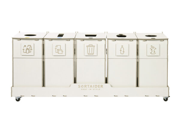 Recycling bin – A compact and efficient 60-liter white recycling bin with 5 compartments, suitable for diverse waste sorting needs.