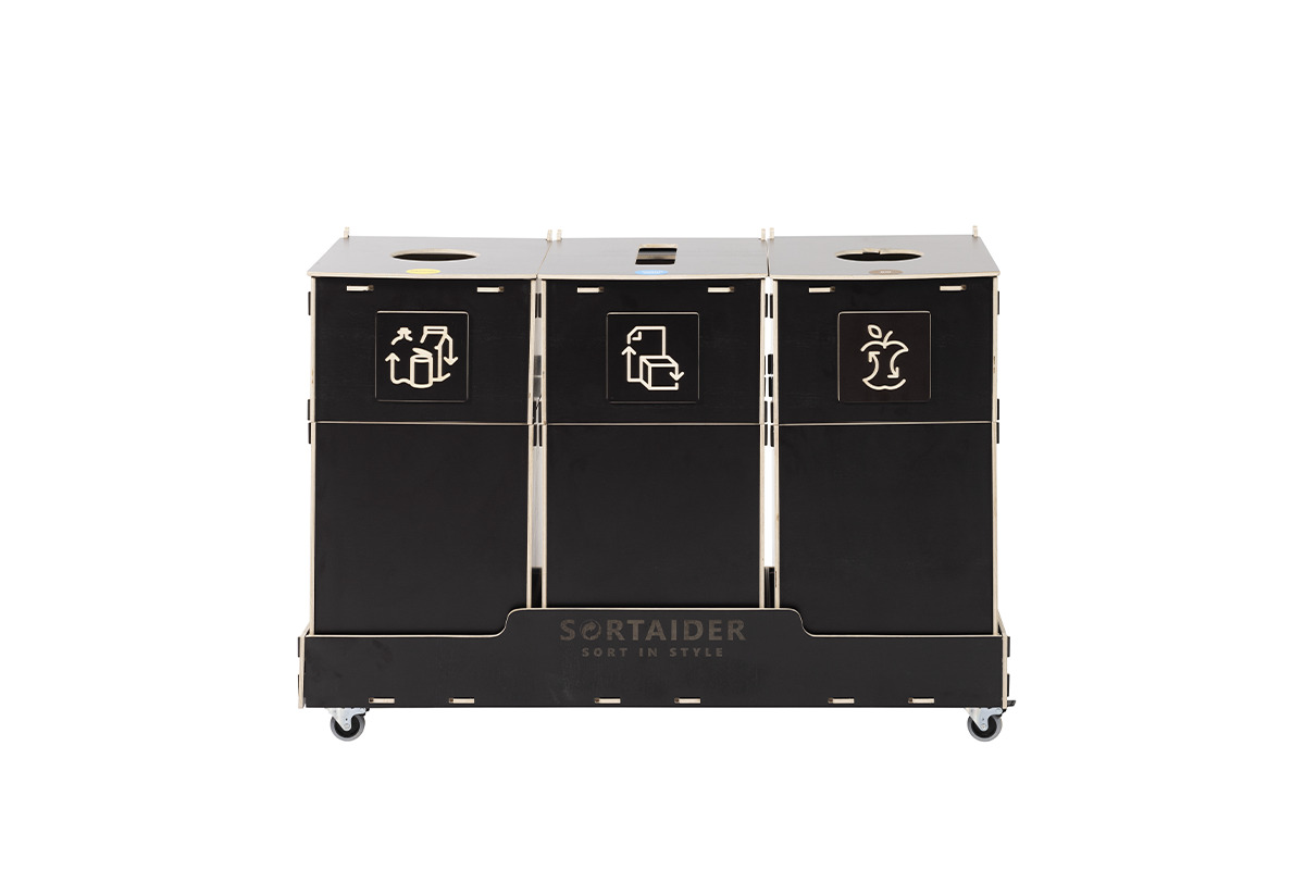 Recycling bin – A practical 90-liter brown recycling bin featuring 3 compartments, perfect for organized waste separation.