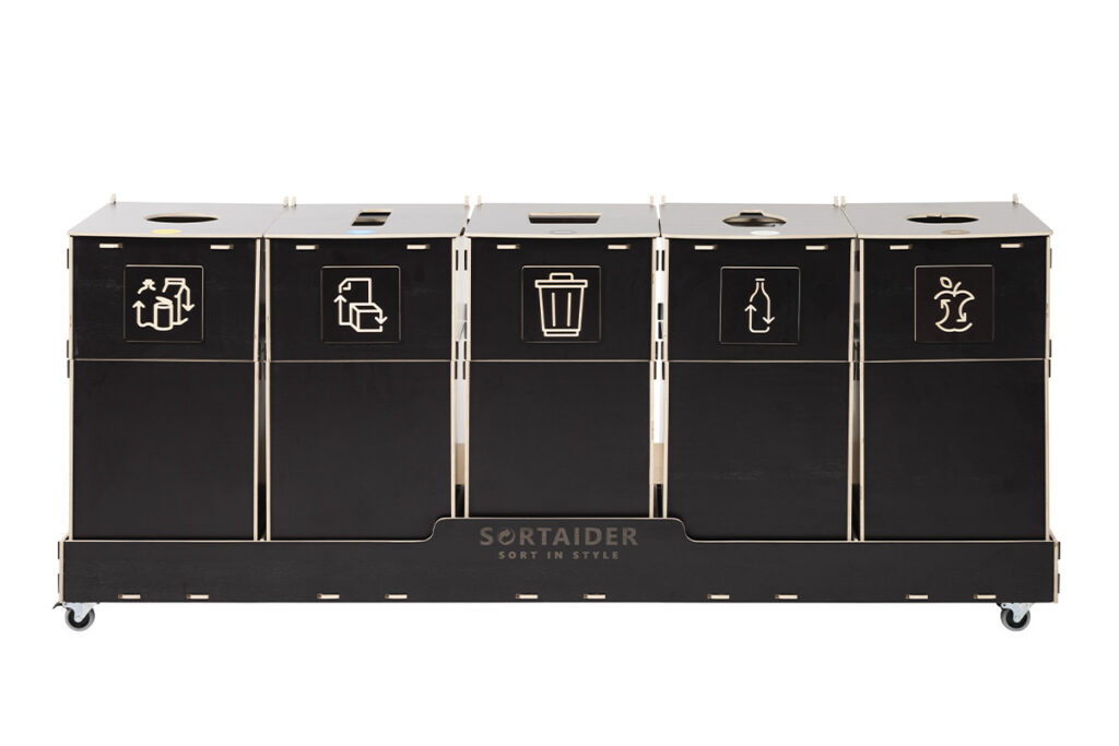 Recycling bin – A compact and efficient 90-liter brown recycling bin with 5 compartments, suitable for diverse waste sorting needs.