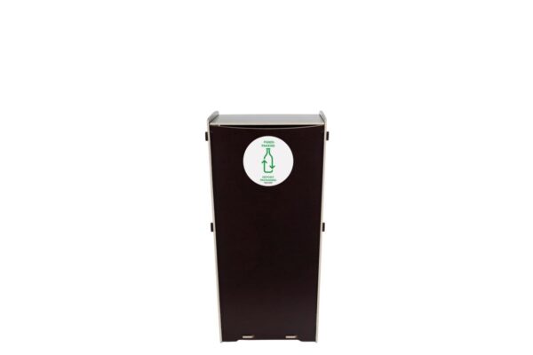 Waste bin 90L brown with a lid, designed for efficient waste sorting of packaging materials. The bin includes a yellow label for clear waste categorization and is ideal for both indoor and outdoor use in high-traffic areas