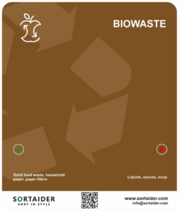 Anvisninger til genbrug – bioaffald – madspild og papir må gerne smides i, men ingen væsker