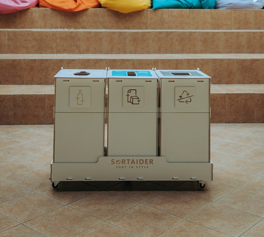 Recycling bins for schools designed as durable waste sorting stations for educational environments