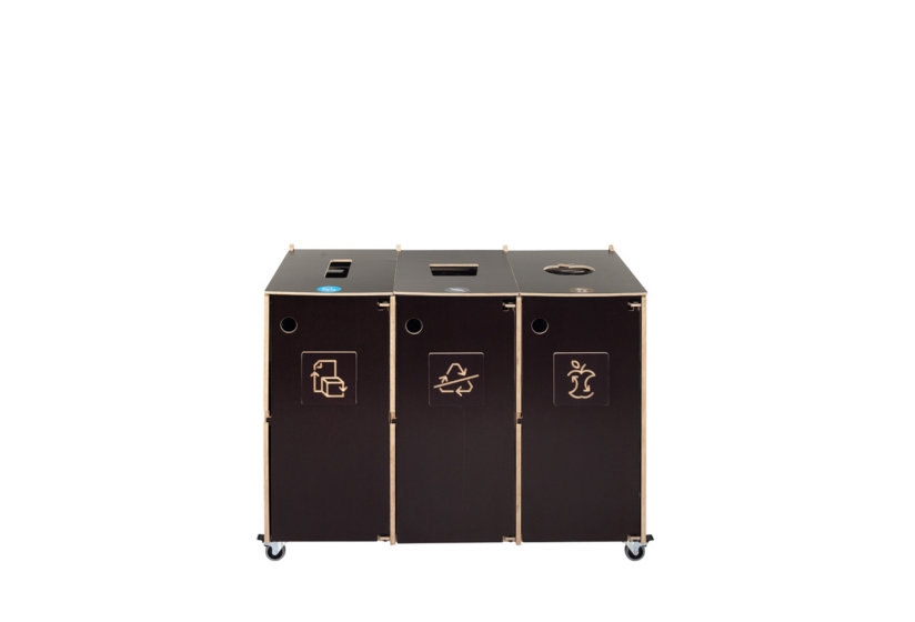Recycling bin Ecolong 60B3 front view with three sorting compartments