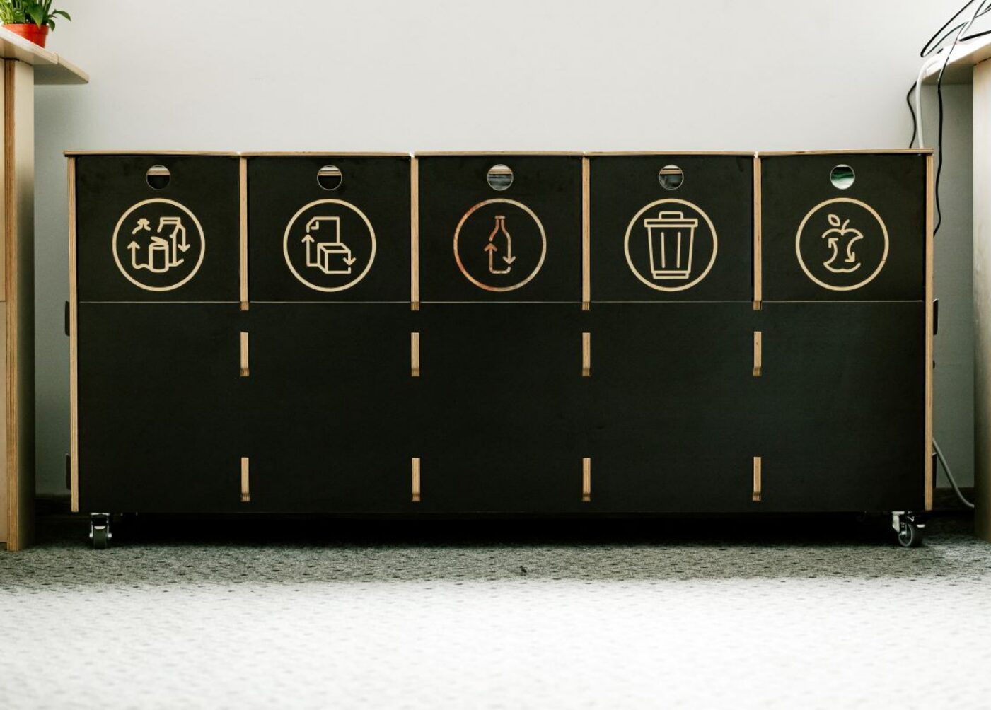 Recycling bins for schools placed in common areas to support daily sorting.