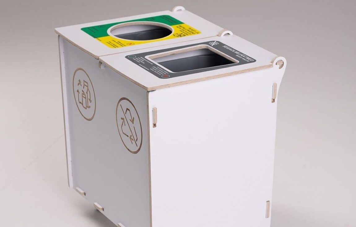 Waste bins for office central areas placed in shared spaces to support waste disposal.