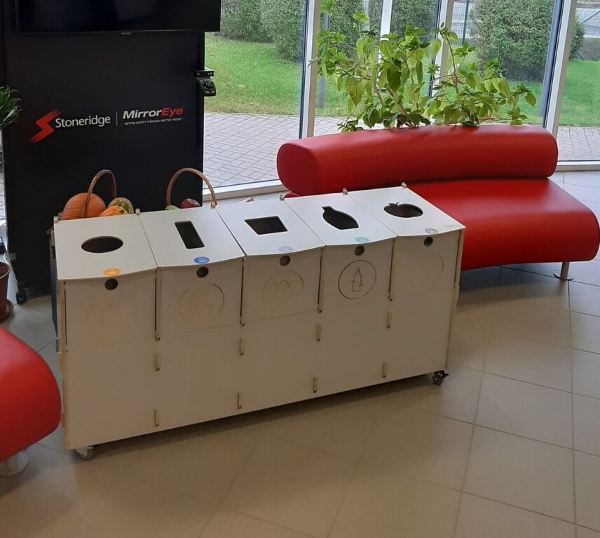 Recycling bins for mixed waste collection to support efficient trash removal.
