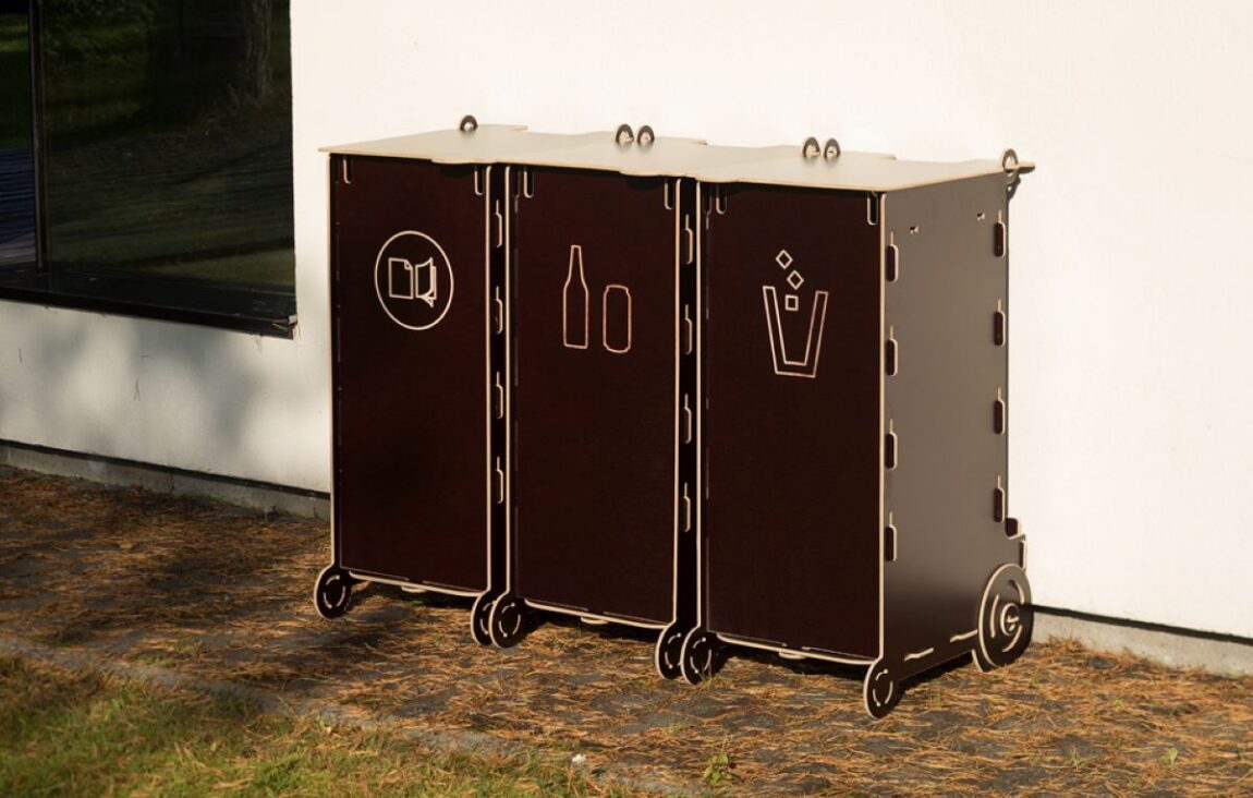 Waste bins for sorting different types of waste include trash cans that support organized and efficient recycling practices