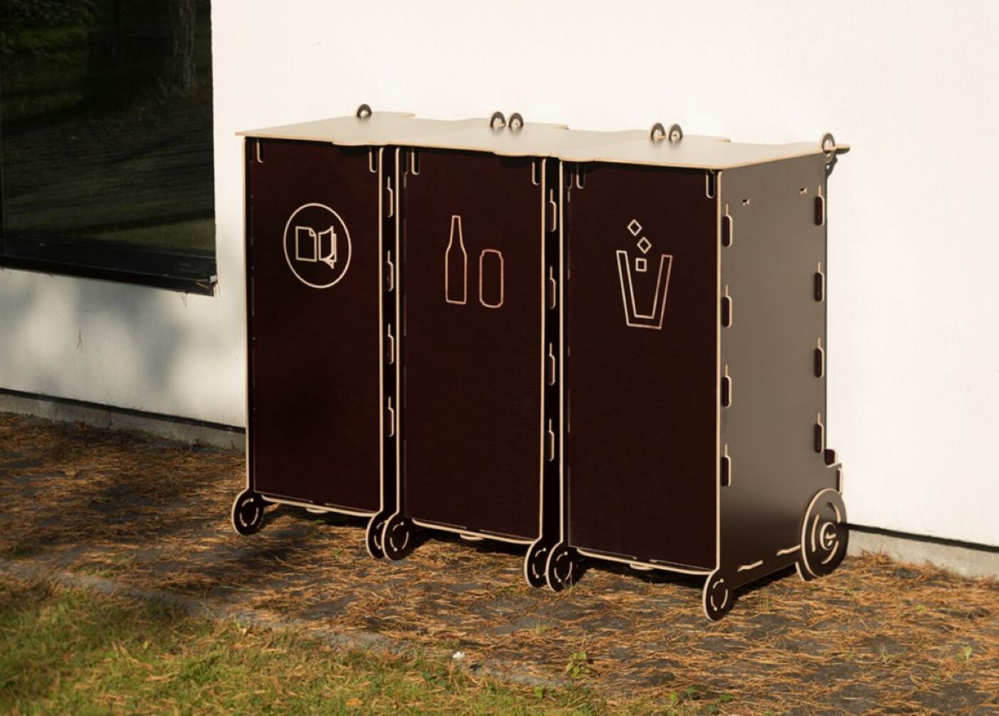 Waste bins for sorting different types of waste include trash cans that support organized and efficient recycling practices