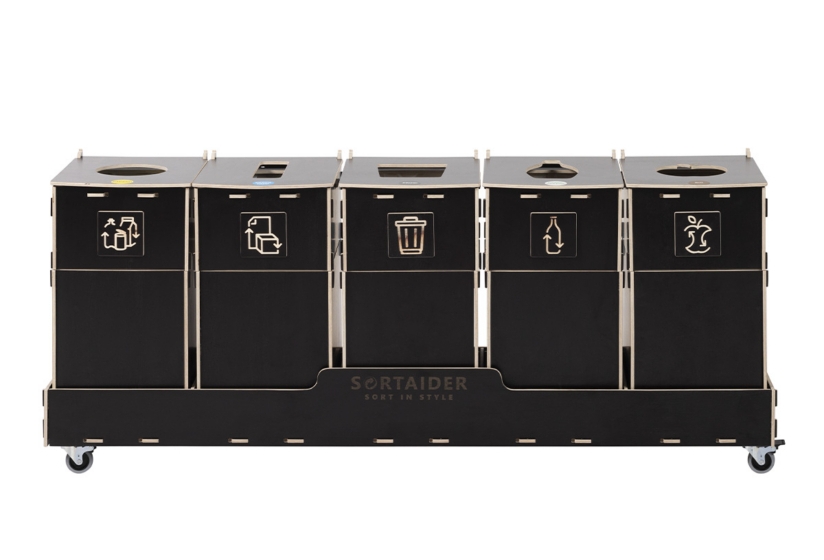 Sorter 30B5 Affaldssorteringsstationen med fem affaldsrum på hjul