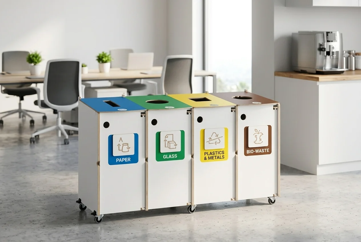 Color coded recycling bins
