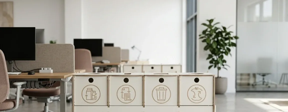 Plywood bin in office