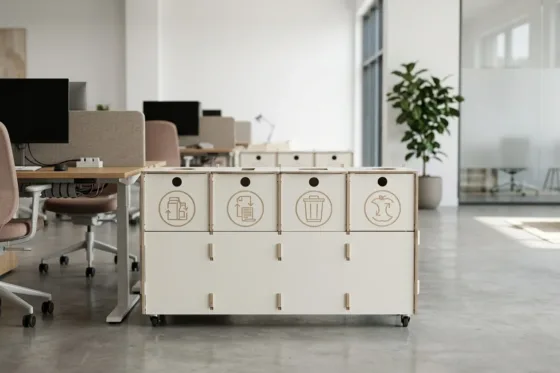 Plywood bin in office