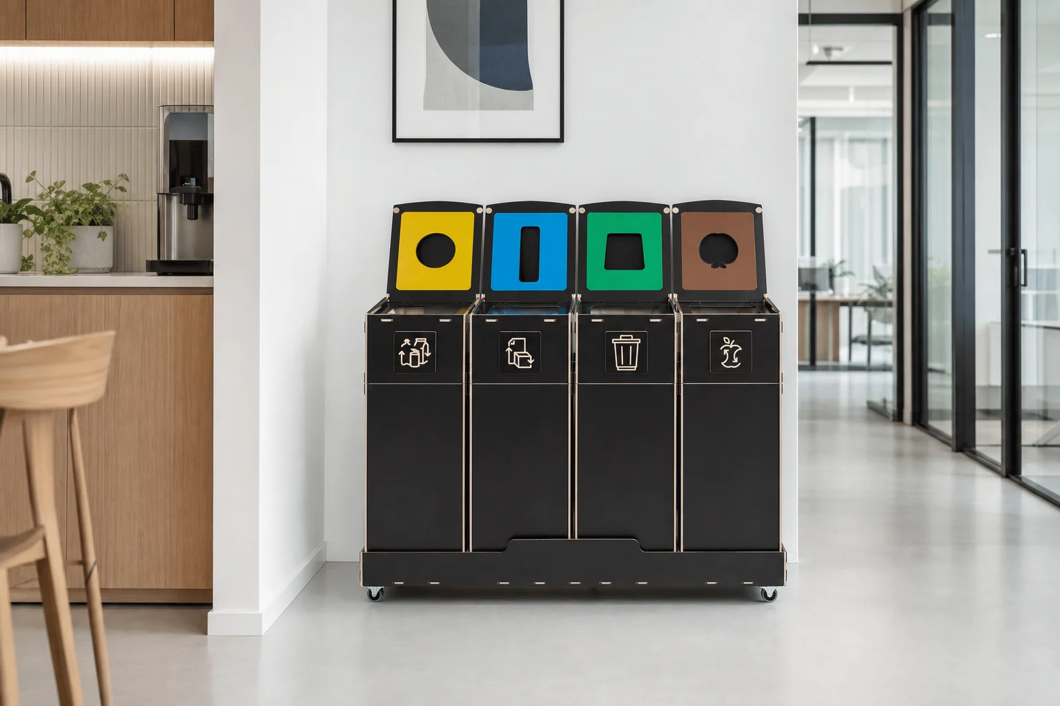 Color-coded recycling bins