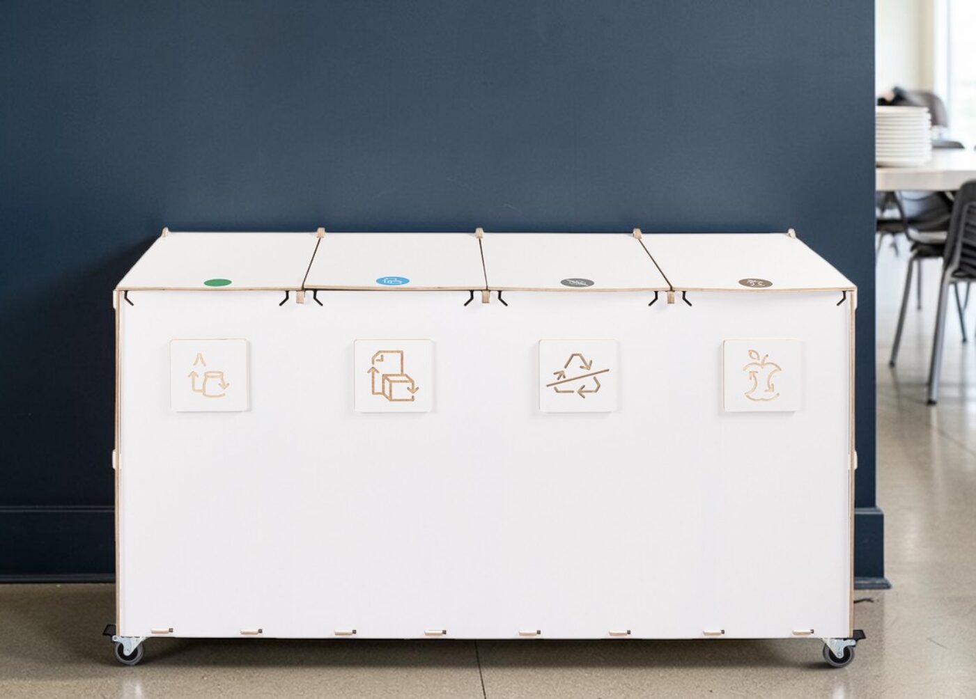 Cafeteria Recycling Bin for Waste Sorting in cafeterias, dining areas and educational facilities.