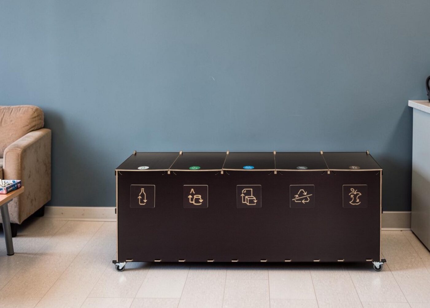 Common Room Recycling Bin for Waste Sorting in common rooms, student lounges and shared school spaces.