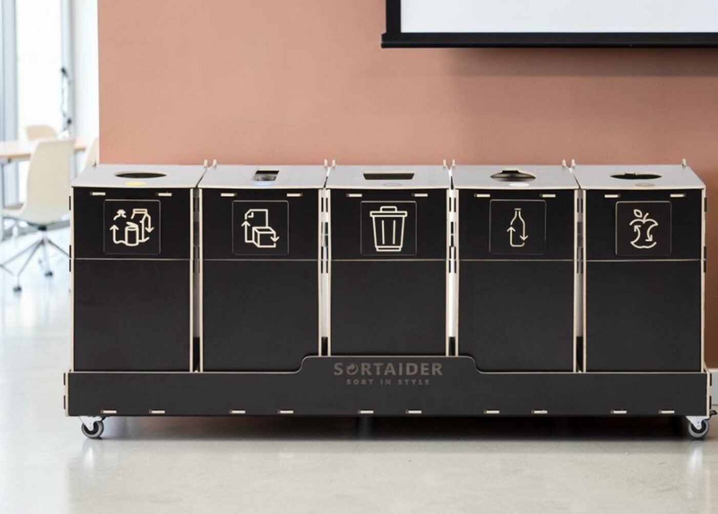 Conference Room Recycling Bin for Waste Sorting in conference rooms, presentation rooms and meeting spaces.