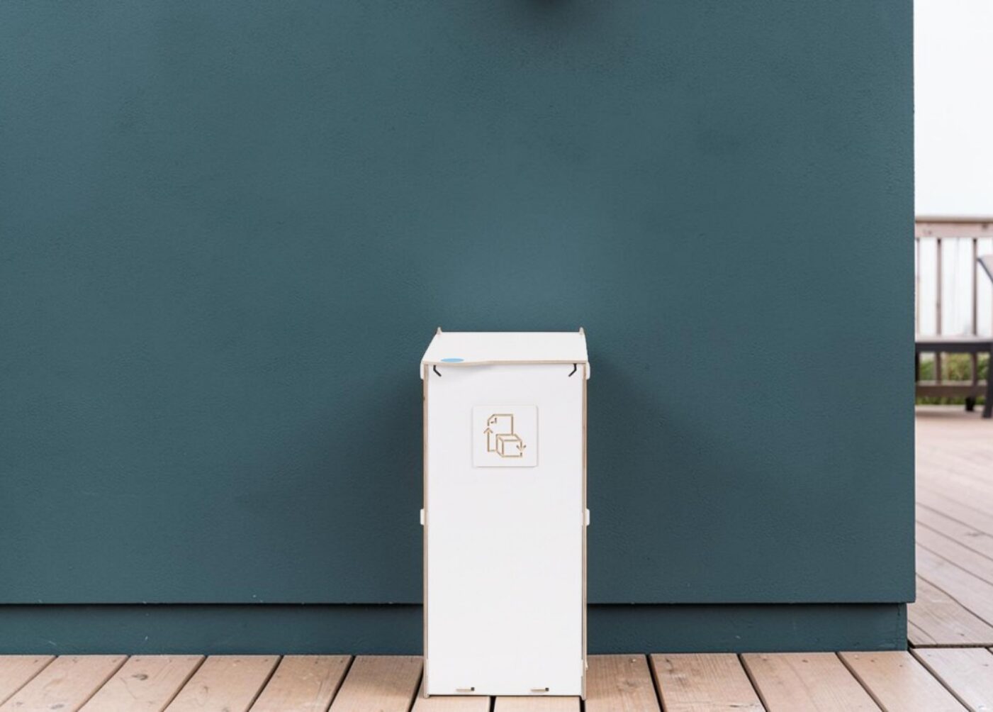 Deck Waste Bin for Waste Collection on decks, terraces and other residential outdoor living spaces.