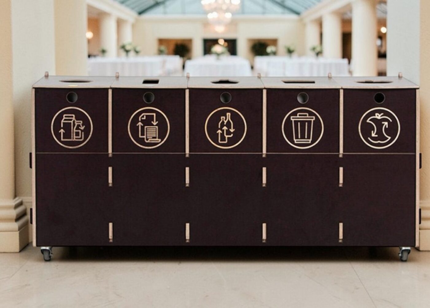 Event Space Recycling Bin for Waste Sorting in conference venues, banquet halls and event spaces.