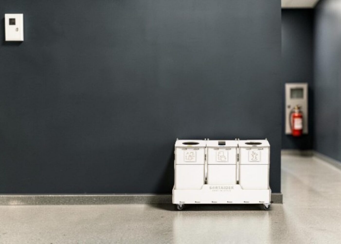 Hallway Recycling Bin for efficient waste sorting in office hallways, corridors and shared circulation areas.