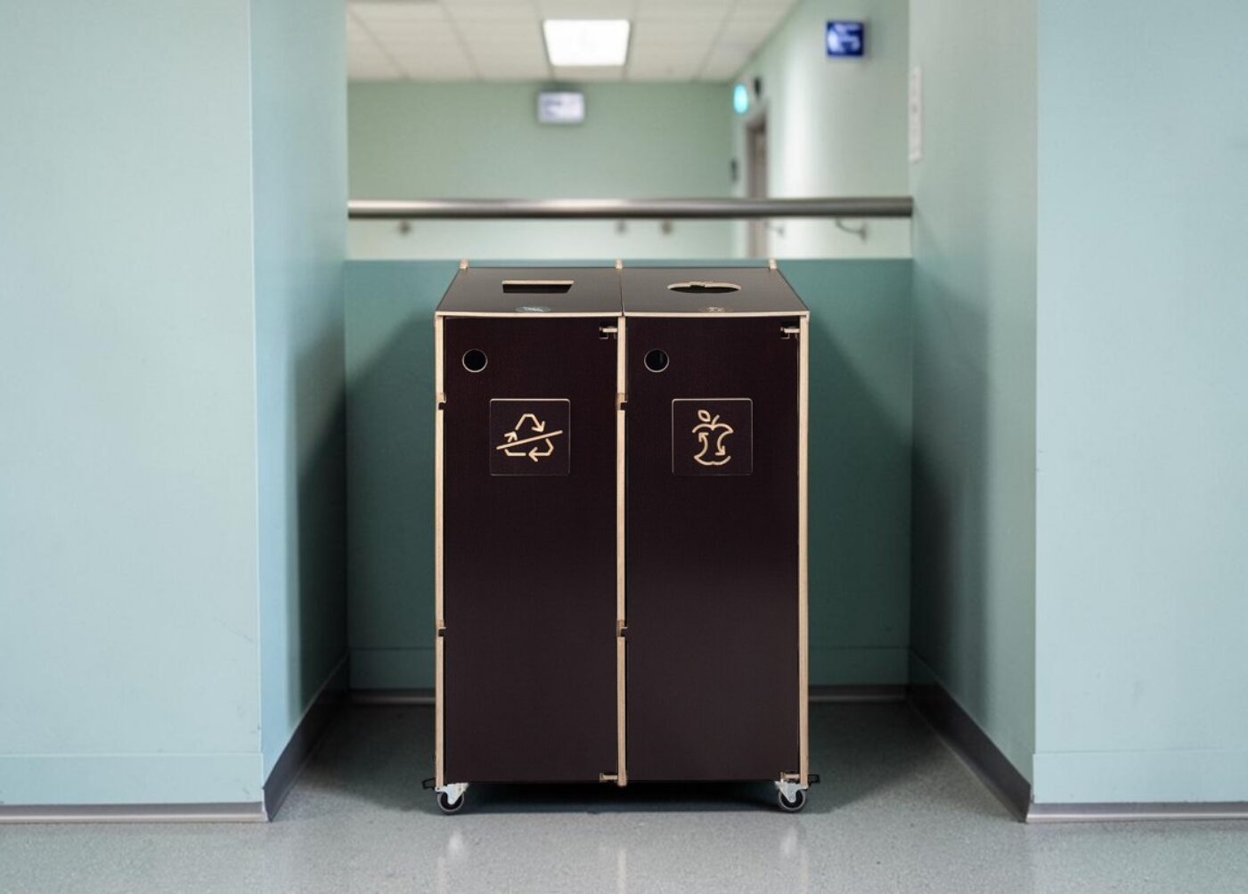 Hospital Corridor Recycling Bin for Waste Sorting in hospital corridors, healthcare centres and medical facilities.