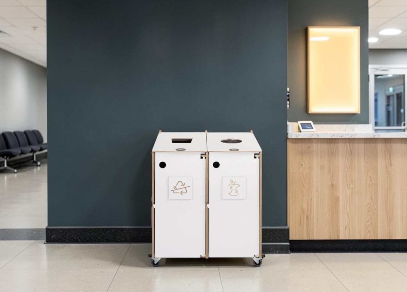 Hospital Reception Recycling Bin for Waste Sorting in hospital reception areas, admission desks and healthcare facilities.