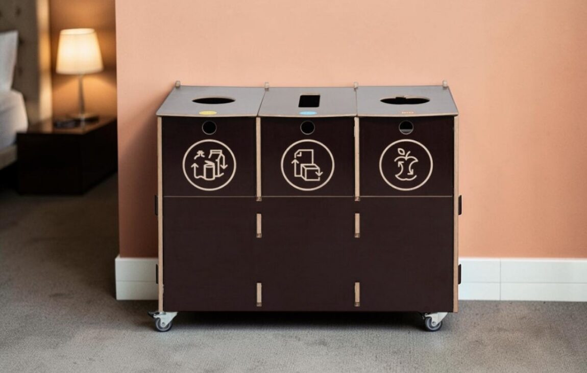 Hotel Guest Room Recycling Bin for Waste Sorting in modern hotel guest rooms.