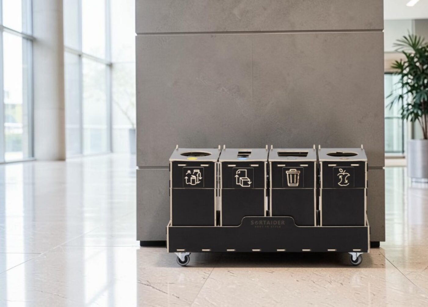 Office Lobby Recycling Bin for efficient waste sorting in office lobbies, reception spaces and entrance areas.