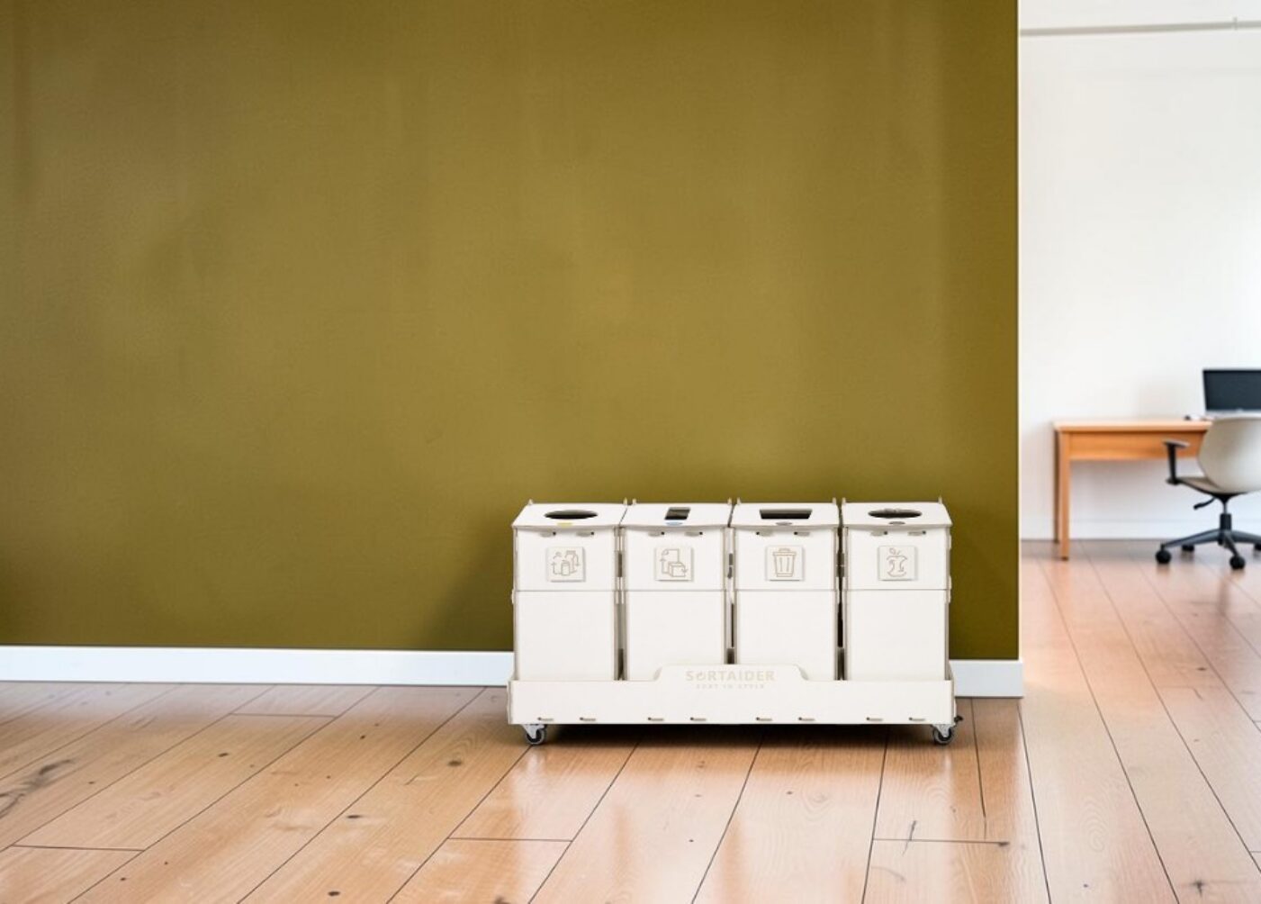 Open Office Recycling Bin for Waste Sorting in open offices, shared workspaces and collaborative areas.