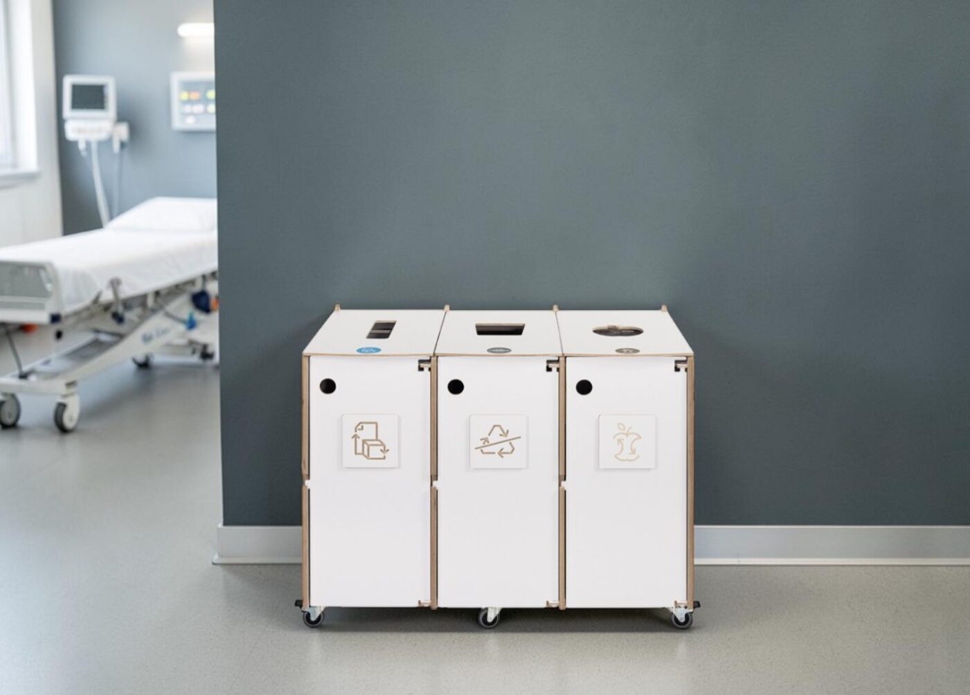 Patient Room Recycling Bin for Waste Sorting in patient rooms, hospital wards and healthcare facilities.