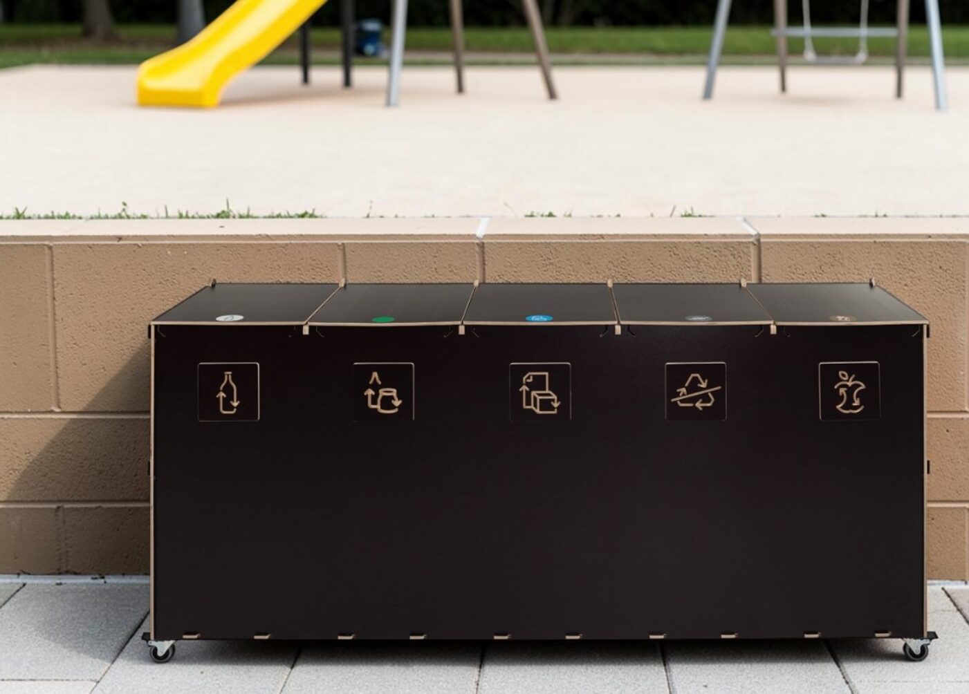 Playground Recycling Bin for Waste Sorting in school playgrounds, outdoor learning areas and recreational spaces.
