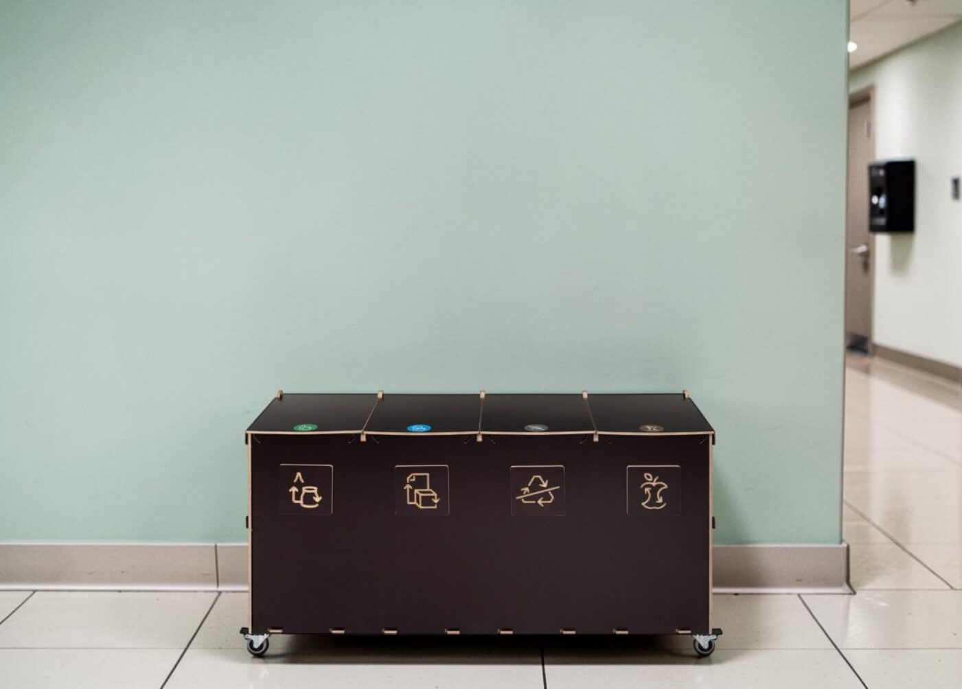 Restroom Recycling Bin for Waste Sorting in restrooms, washrooms and school sanitary facilities.