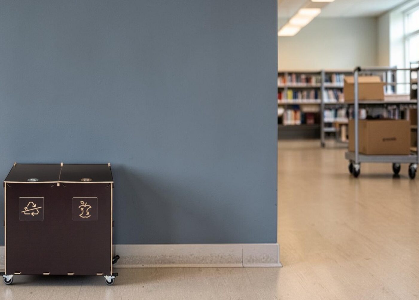 School Library Recycling Bin for Waste Sorting in school libraries, reading areas and educational facilities.