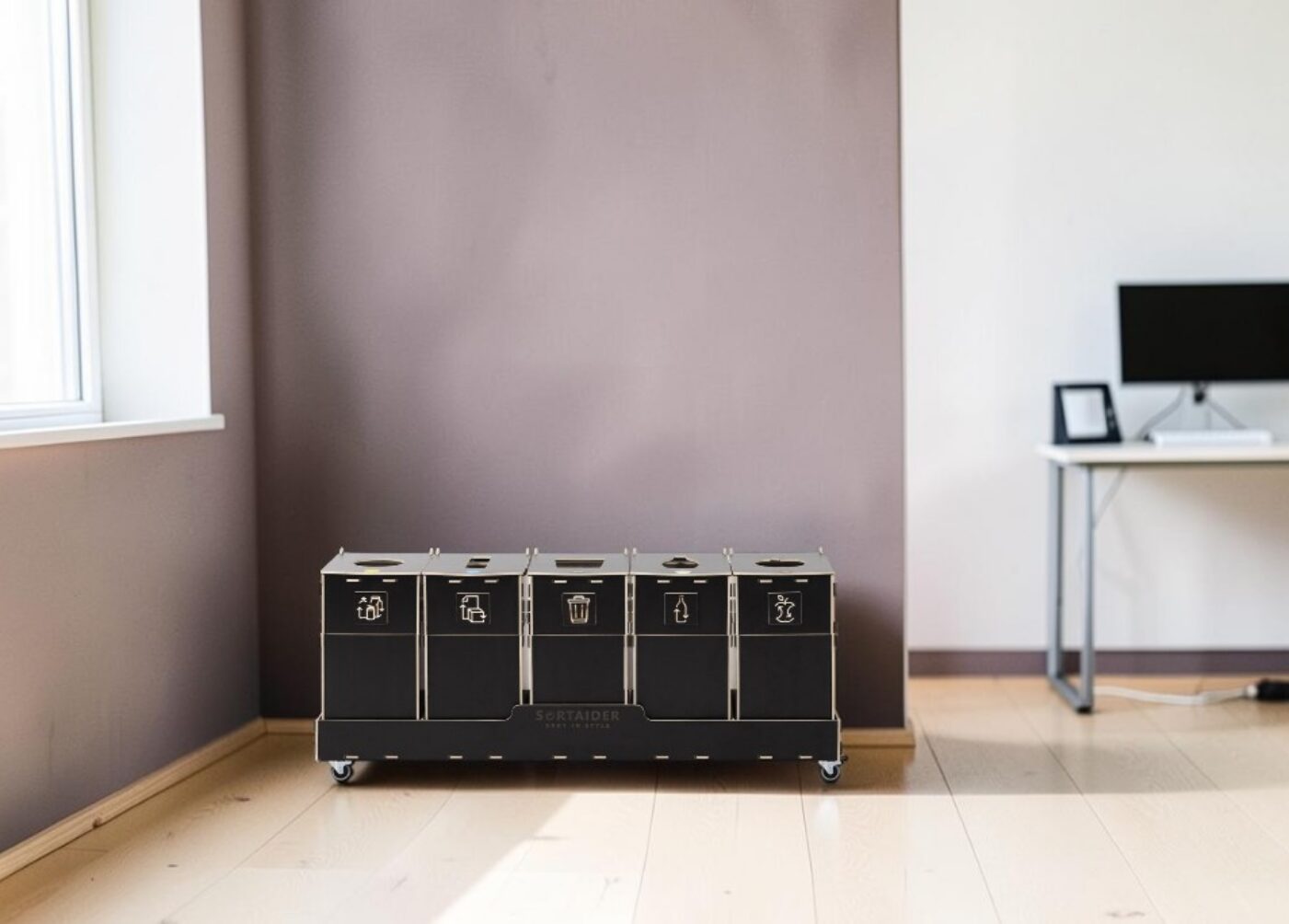 Shared Desk Area Recycling Bin for Waste Sorting in shared desk areas, flexible offices and hot desk spaces.
