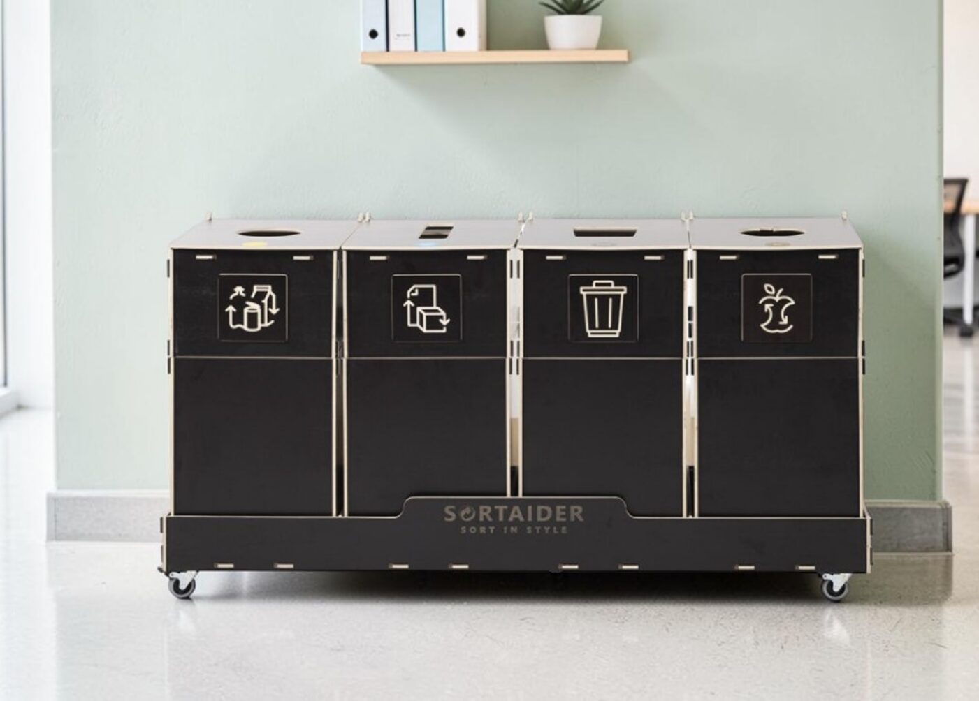 Small Office Recycling Bin for Waste Sorting in small offices, private workspaces and compact workplaces.